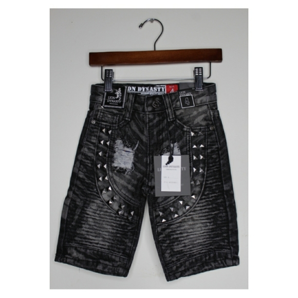 Boys Lion Dynasty Studded Destroyed Bleached Short - Picture 1 of 7